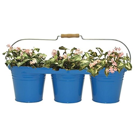 Next2Nature Enameled Galvanized Triple Planter with Wood Handle for 6.5 in. Pots, Blue NE3007826